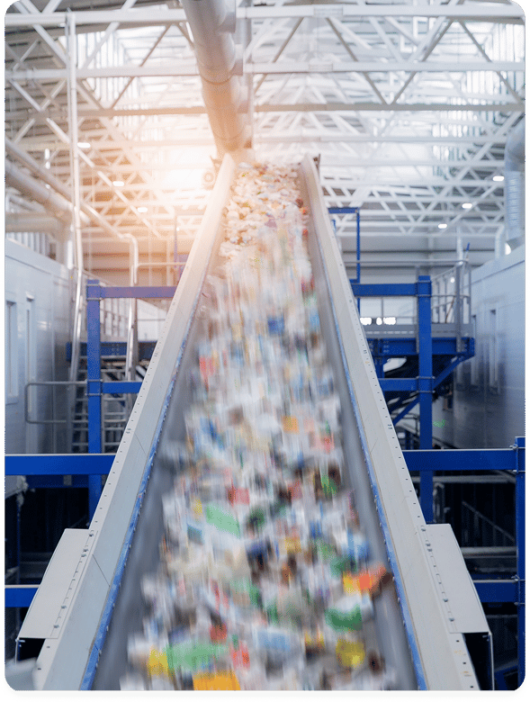 Plastic materials moving through a recycling facility