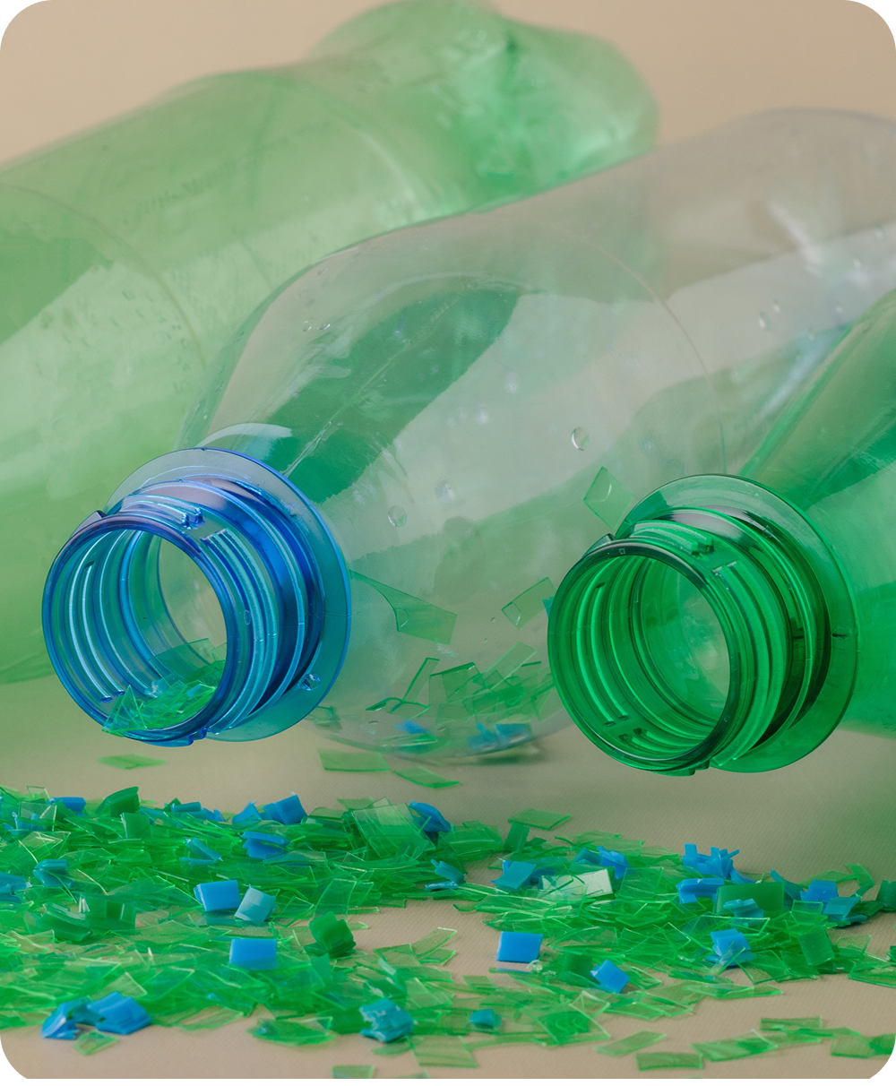Plastic bottles and recycled plastic flakes
