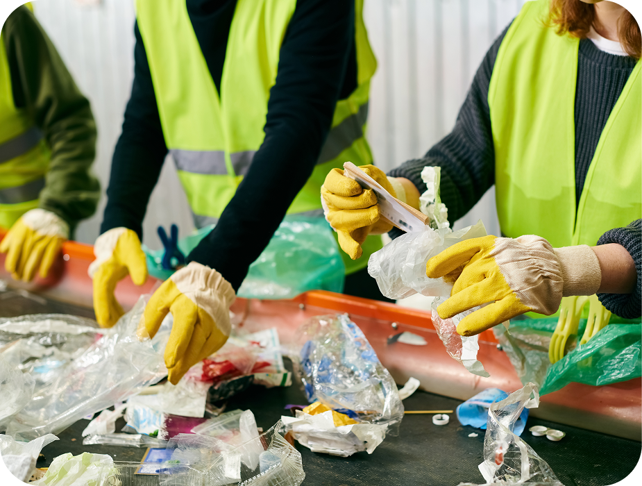 Workers sorting plastic materials